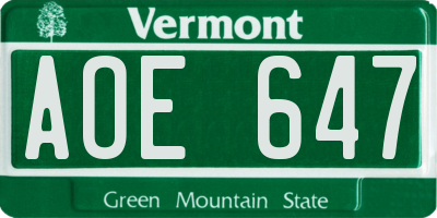 VT license plate AOE647