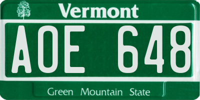 VT license plate AOE648