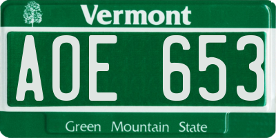 VT license plate AOE653