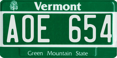 VT license plate AOE654