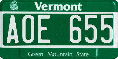 VT license plate AOE655