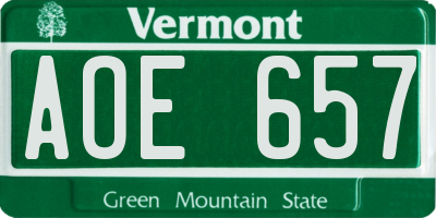 VT license plate AOE657