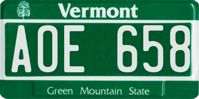VT license plate AOE658