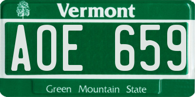 VT license plate AOE659
