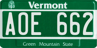 VT license plate AOE662