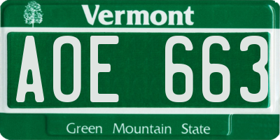 VT license plate AOE663