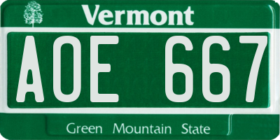 VT license plate AOE667