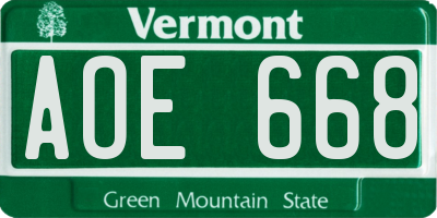 VT license plate AOE668