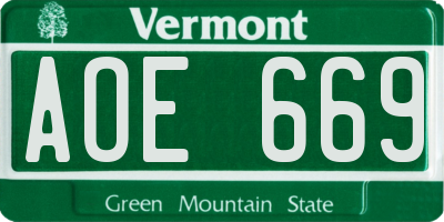 VT license plate AOE669