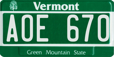 VT license plate AOE670