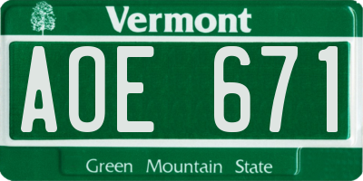 VT license plate AOE671