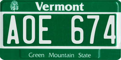 VT license plate AOE674