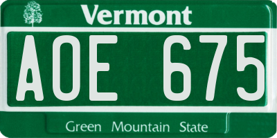 VT license plate AOE675