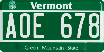 VT license plate AOE678