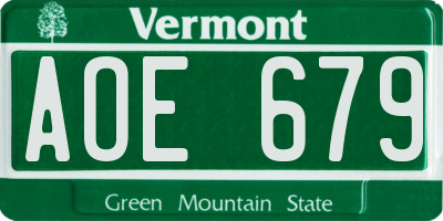 VT license plate AOE679