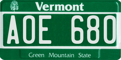 VT license plate AOE680