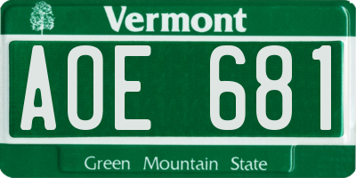 VT license plate AOE681