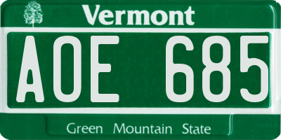 VT license plate AOE685