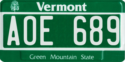 VT license plate AOE689