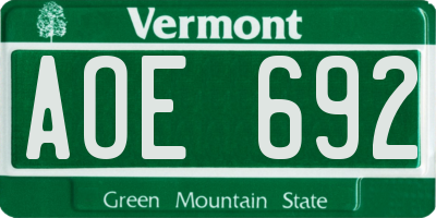 VT license plate AOE692