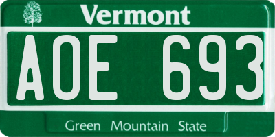 VT license plate AOE693