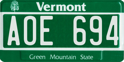 VT license plate AOE694