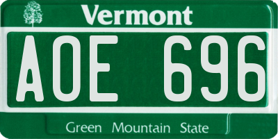 VT license plate AOE696