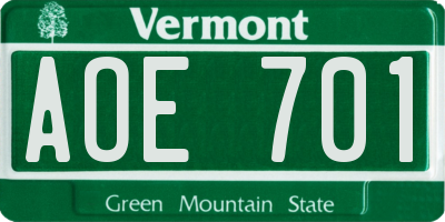 VT license plate AOE701