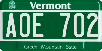 VT license plate AOE702