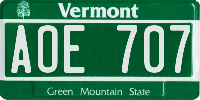 VT license plate AOE707