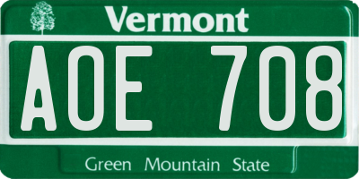 VT license plate AOE708