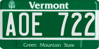VT license plate AOE722