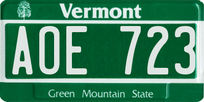 VT license plate AOE723