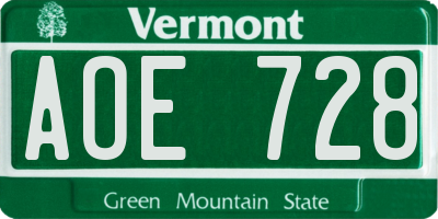 VT license plate AOE728