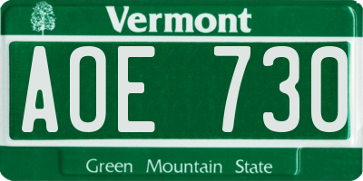 VT license plate AOE730