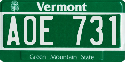 VT license plate AOE731