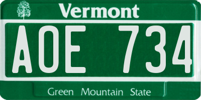 VT license plate AOE734