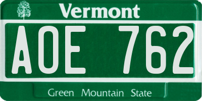 VT license plate AOE762