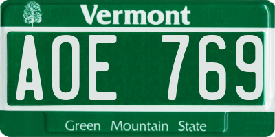 VT license plate AOE769