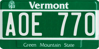VT license plate AOE770