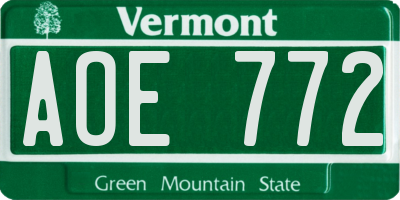 VT license plate AOE772