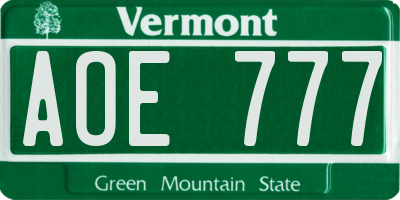VT license plate AOE777