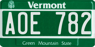 VT license plate AOE782