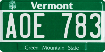 VT license plate AOE783