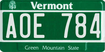 VT license plate AOE784