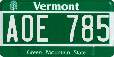 VT license plate AOE785