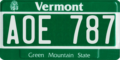 VT license plate AOE787