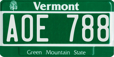 VT license plate AOE788