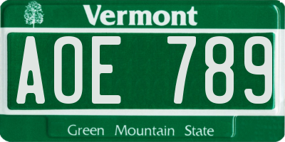 VT license plate AOE789