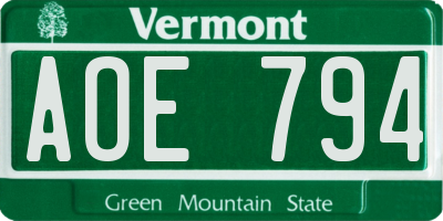 VT license plate AOE794